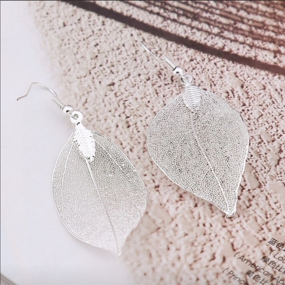 Farah Silver Dipped Leaf Earrings - Picture 3 of 6